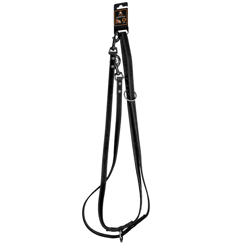Ādas treniņu pavada, melna (1,6 × 250 cm) – Spotted! Pro